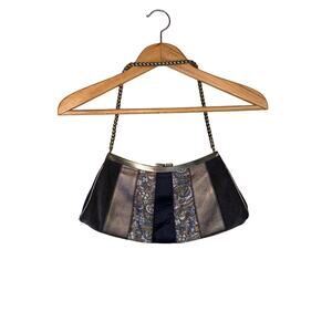 Vintage Talbots Metallic Patchwork Frame Bag - Paisley & Pebbled Leather - Chain